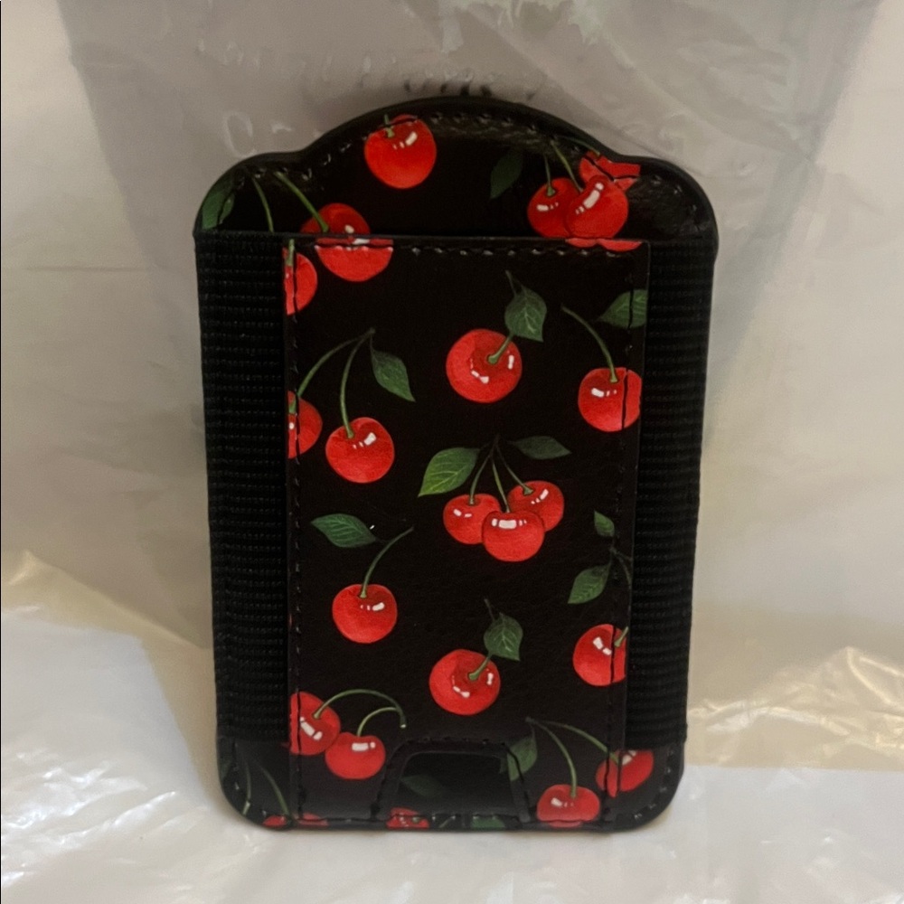 3/$18.00 Cherry Print Magnetic Phone Wallet Card Holder - Black